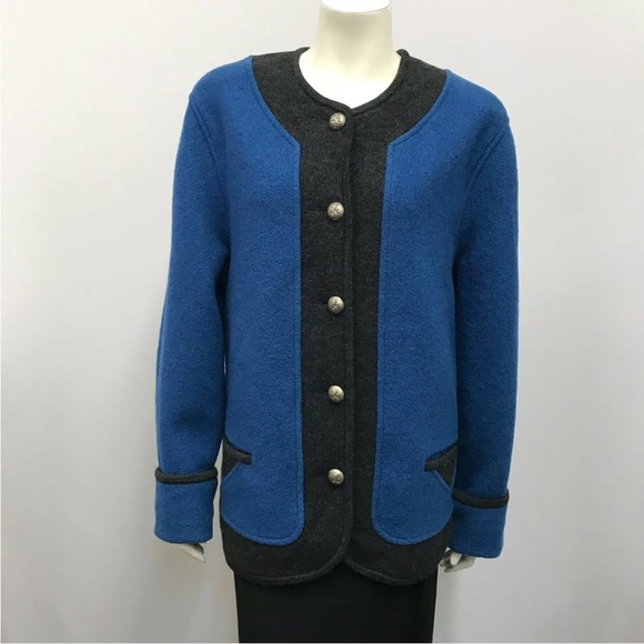 Austria Geiger Collections Jacket Blue and Charcoal Grey Lion Crest Buttons‎ 44 - Picture 1 of 9